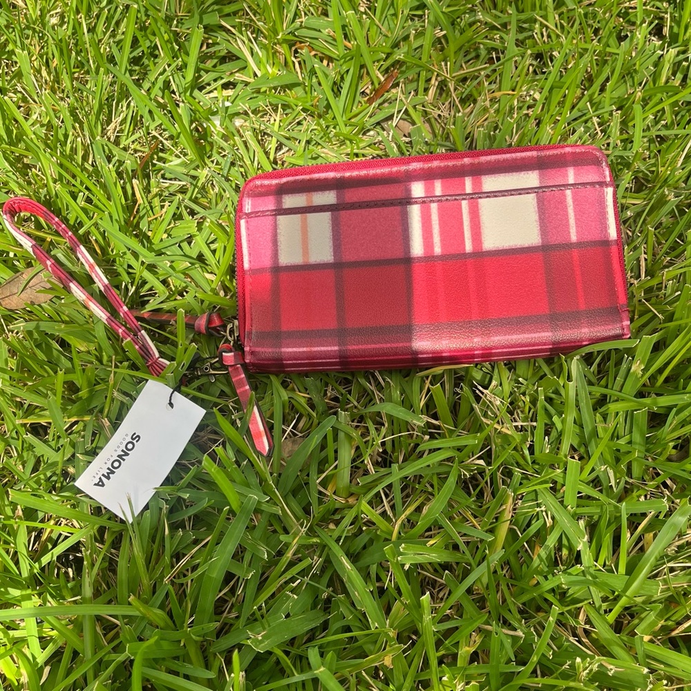 Sonoma Plaid Double Zippy Wallet New